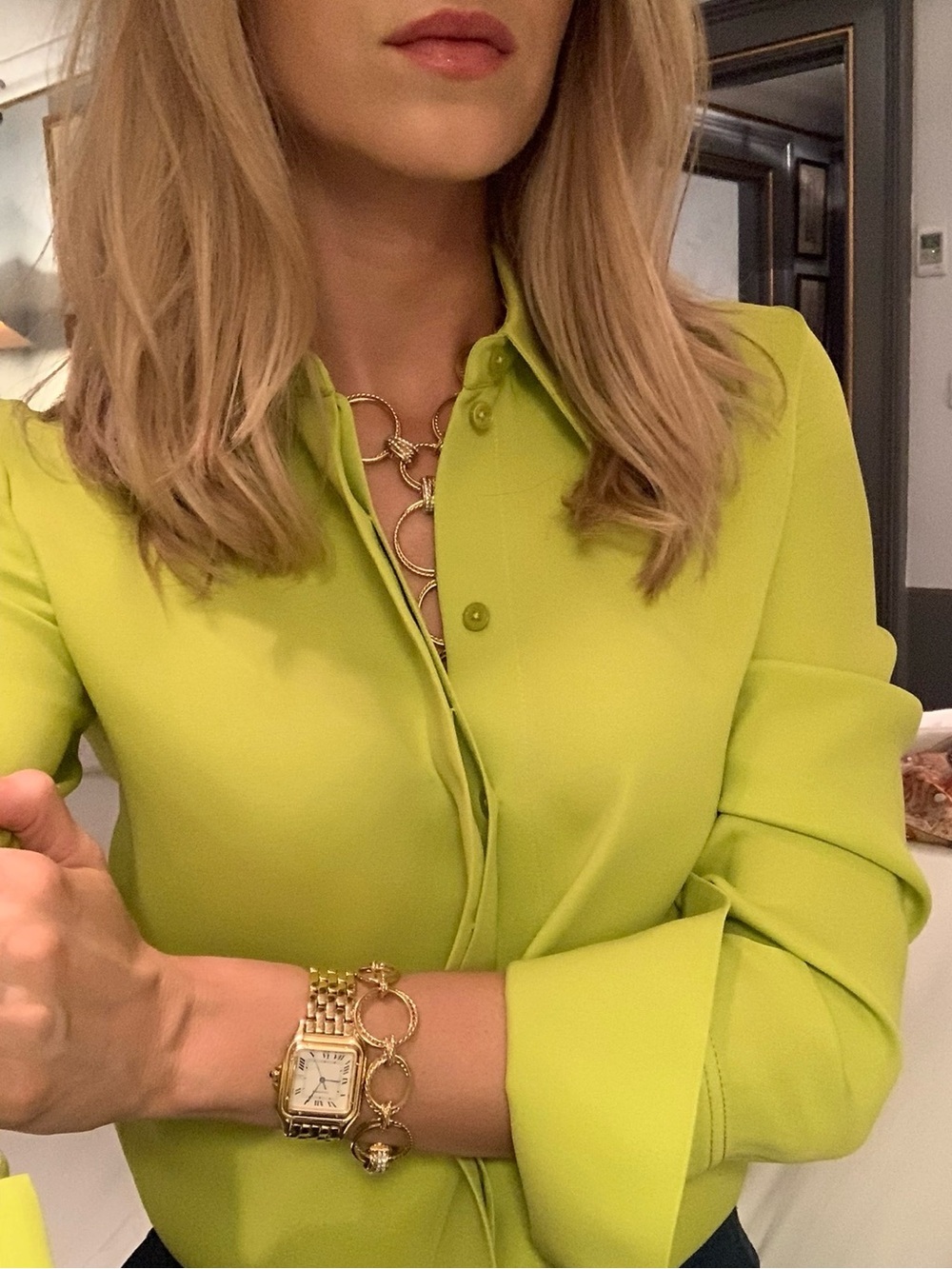 JOSEPH Antena 100% Silk Crepe Shirt Blouse Chartreuse Lime Size 34